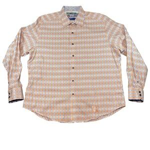 Robert Graham Men's 2XL Orange Check Flip Cuff Classic Fit Button Up Shirt